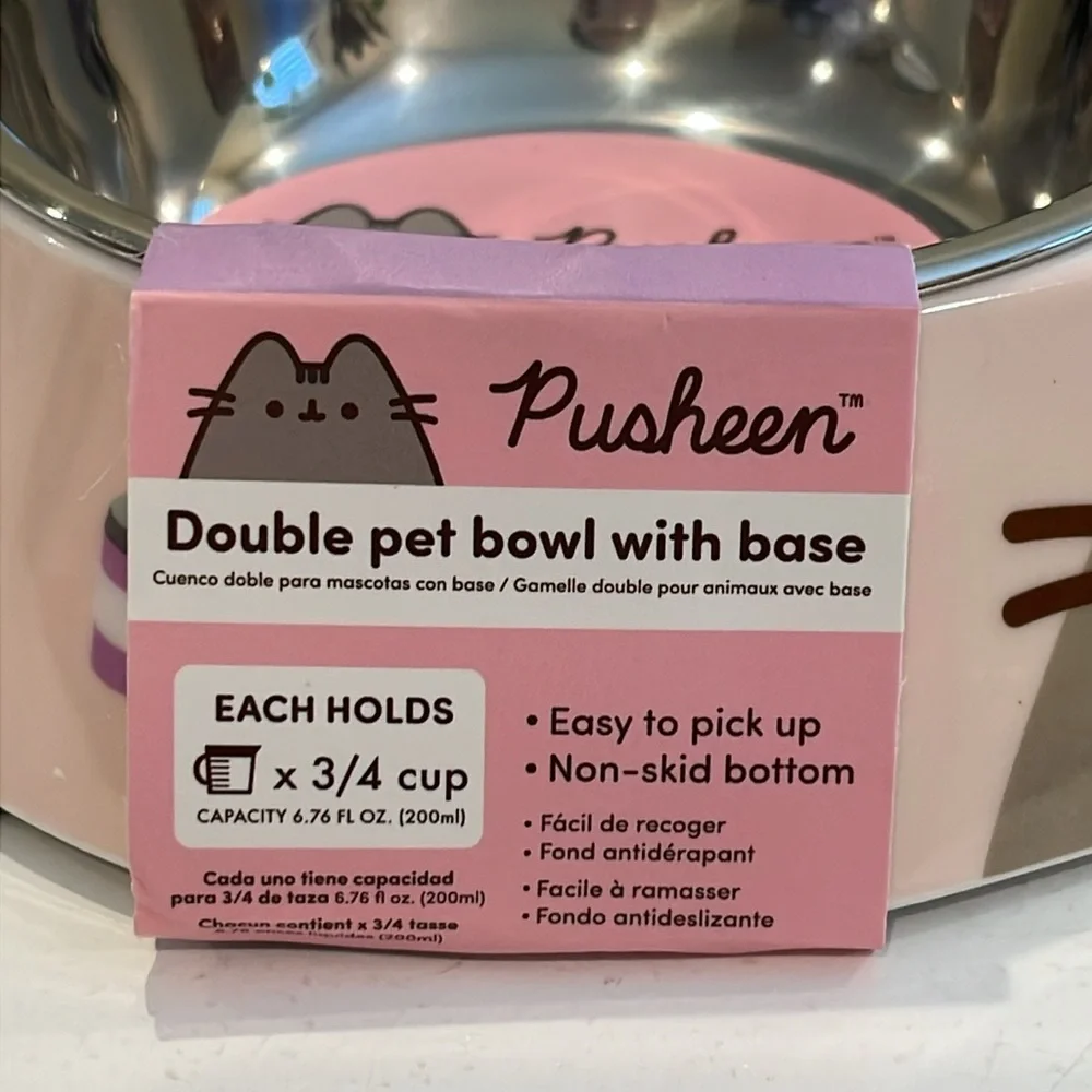 New Pusheen Snack Themed Double Pet Bowl with Base by Culturefly